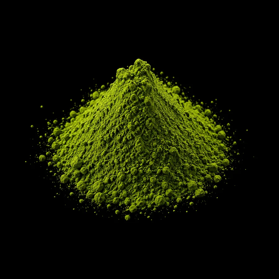 Cold brew grade matcha powder mounded on black