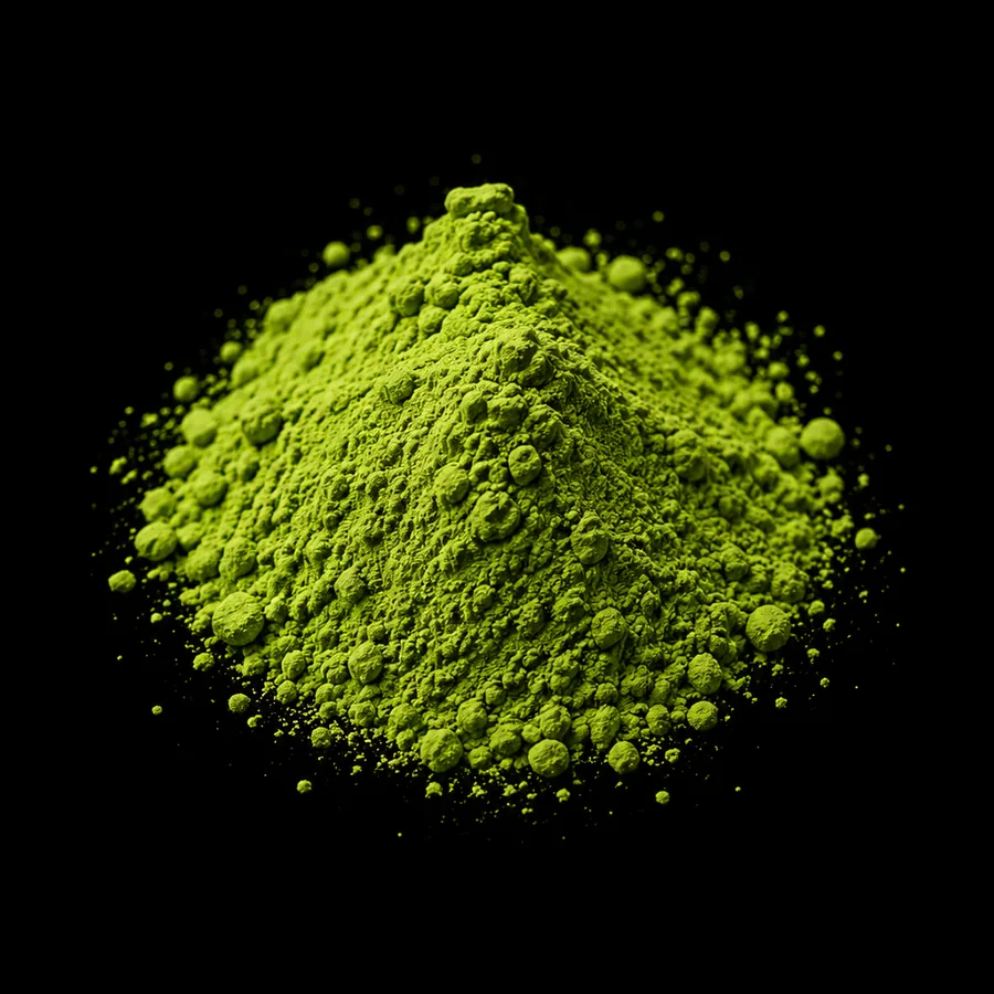 Culinary grade matcha powder for baking, mounded on black