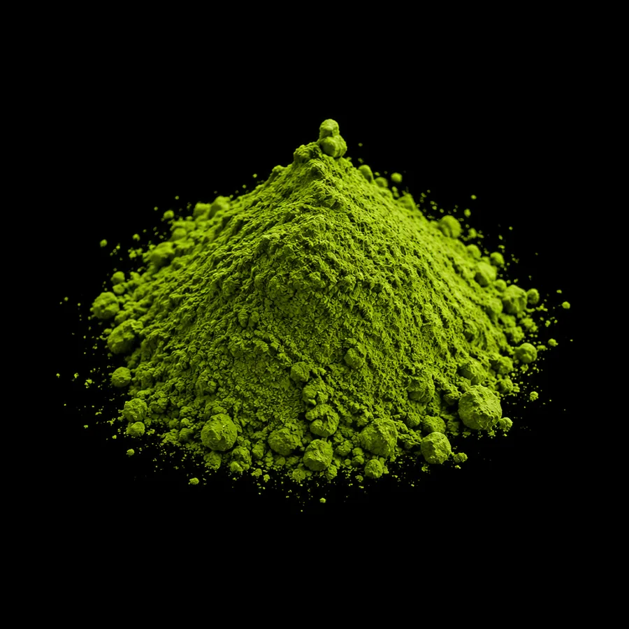 Nishio premium grade matcha powder mounded on black