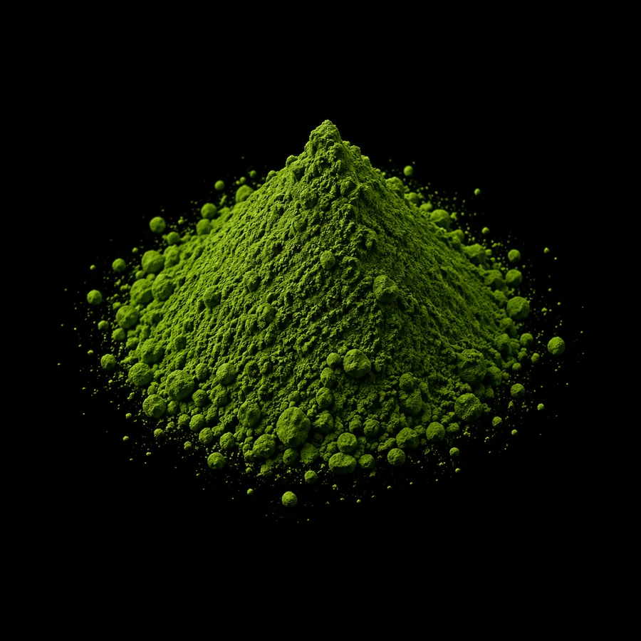 Okumidori single cultivar ceremonial matcha powder mounded on black