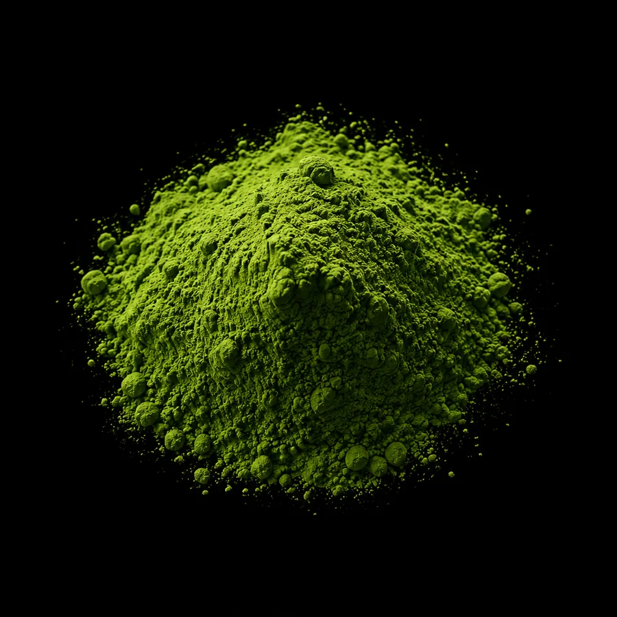 Saemidori single cultivar ceremonial matcha powder mounded on black