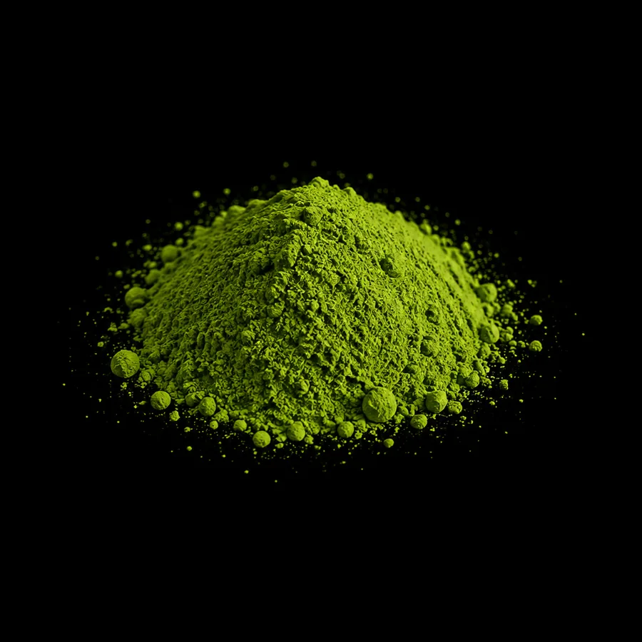 Yame premium grade matcha powder mounded on black